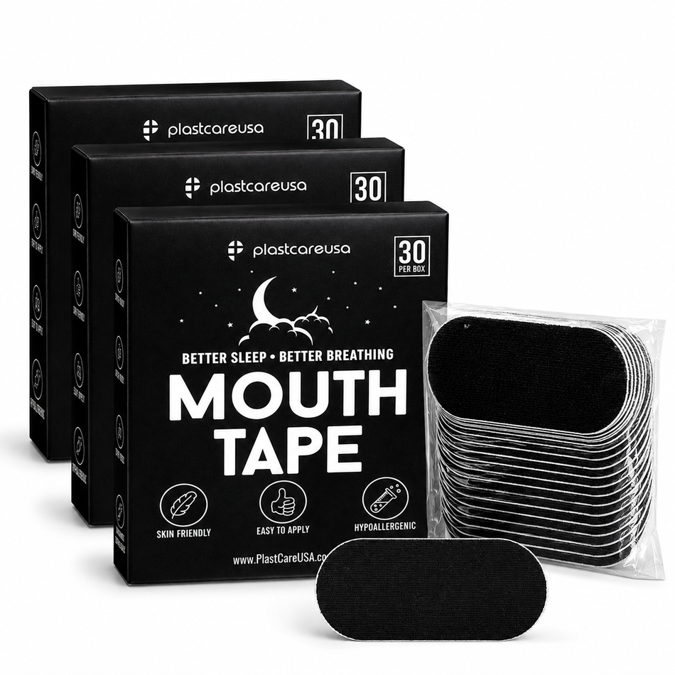 90 Black Mouth Tape Strips for Sleeping – 3 Month Supply | Nasal Breathing Sleep Tape by PlastCare USA