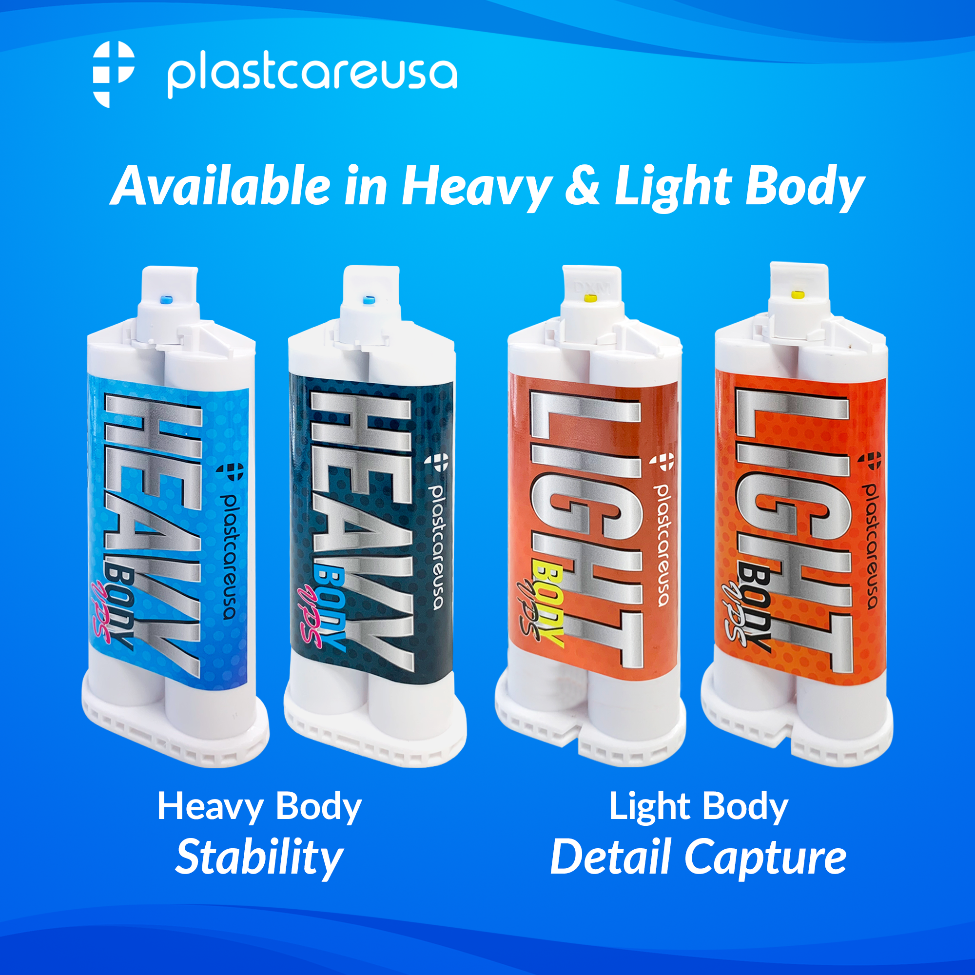 4 x VPS Heavy Body Regular Set Impression Material 50 mL Cartridges, Dental PVS - front view | DoctorSupplies.com