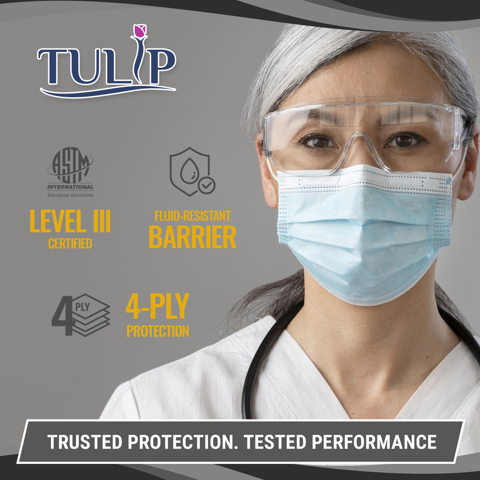 TULIP 4-Ply ASTM Level 3 White Surgical Masks (Box of 50) - front view | DoctorSupplies.com