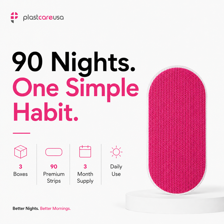 90 Pink Mouth Tape Strips for Sleeping – 3 Month Supply | Nasal Breathing Sleep Tape by PlastCare USA