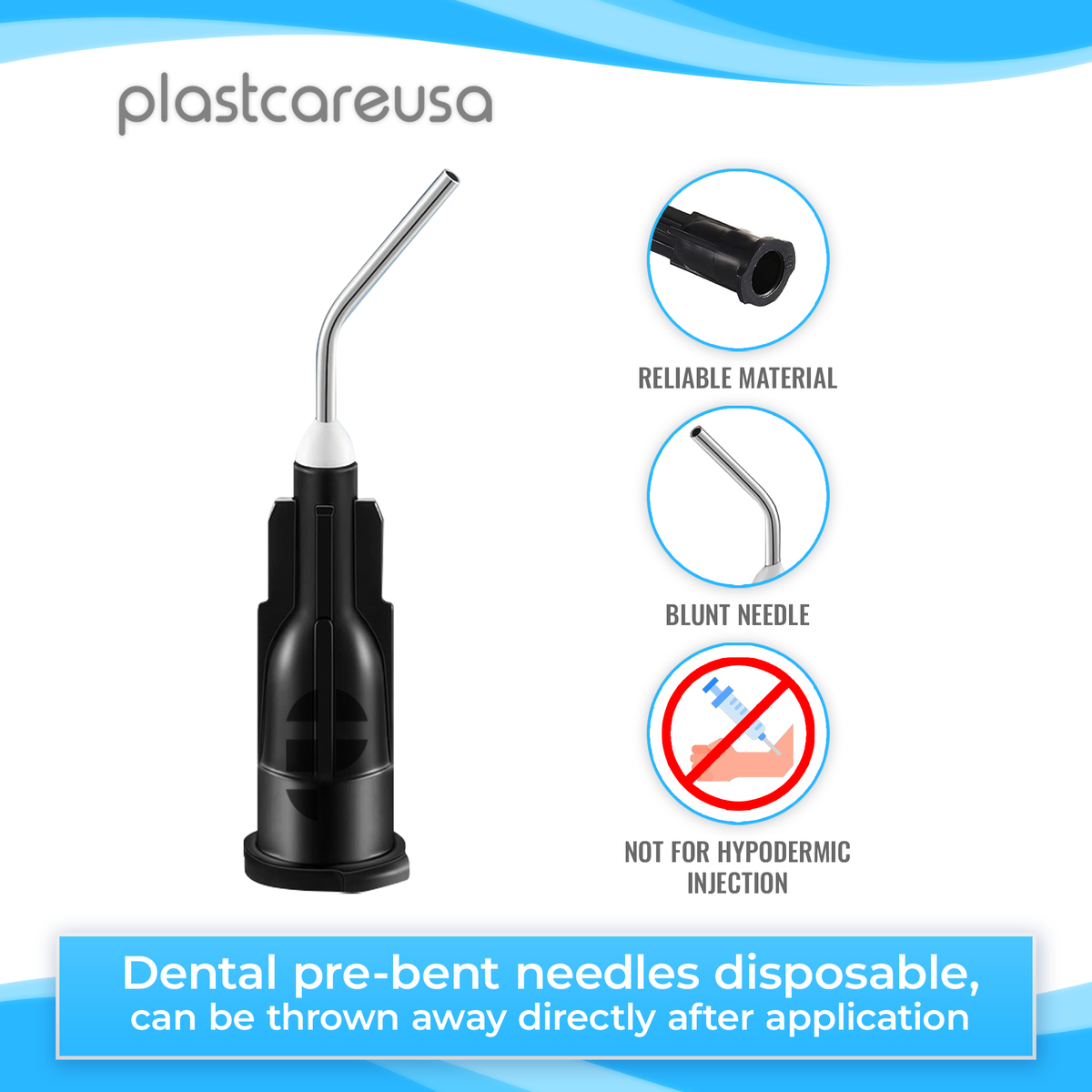 Black Pre-Bent Applicator Tips 20 Gauge - 500pk (Bulk) - front view | DoctorSupplies.com