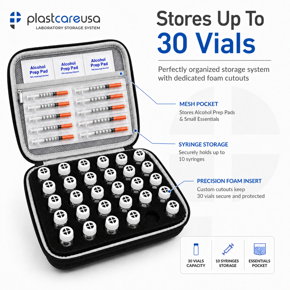 30 Slot Vial Storage Case for 3ml, 5ml & 10ml Vials | Hard Shell Protective Carry Case