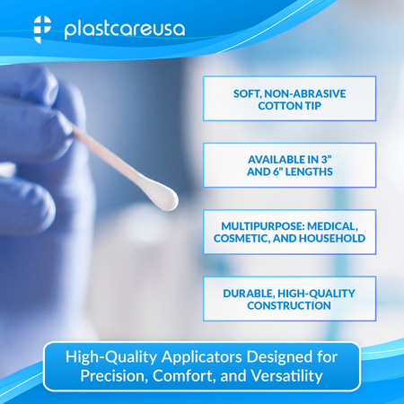 3" Cotton Tip Applicators by PlastCare USA - Box of 1000 - back view | DoctorSupplies.com