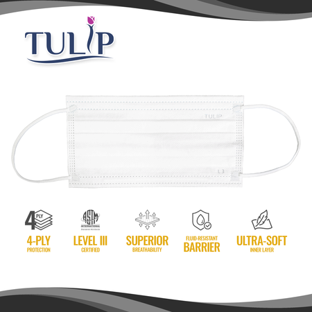 TULIP 4-Ply ASTM Level 3 White Surgical Masks (Box of 50) - back view | DoctorSupplies.com