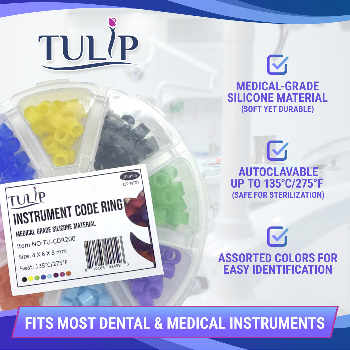 200 Dental Instrument Autoclavable Code Rings (4x6x5mm) - back view | DoctorSupplies.com