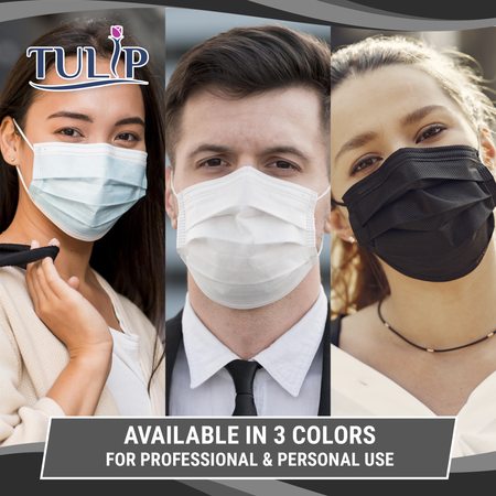 TULIP 4-Ply ASTM Level 3 Black Surgical Masks (Box of 50) - side view | DoctorSupplies.com