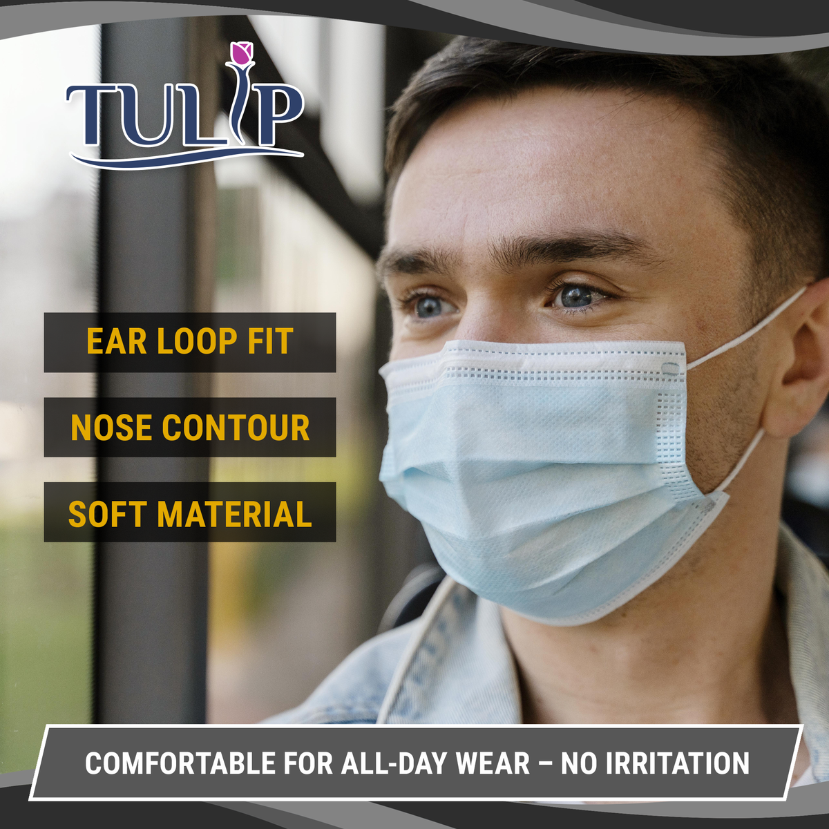 TULIP 4-Ply ASTM Level 3 White Surgical Masks (Box of 50) - detail view | DoctorSupplies.com