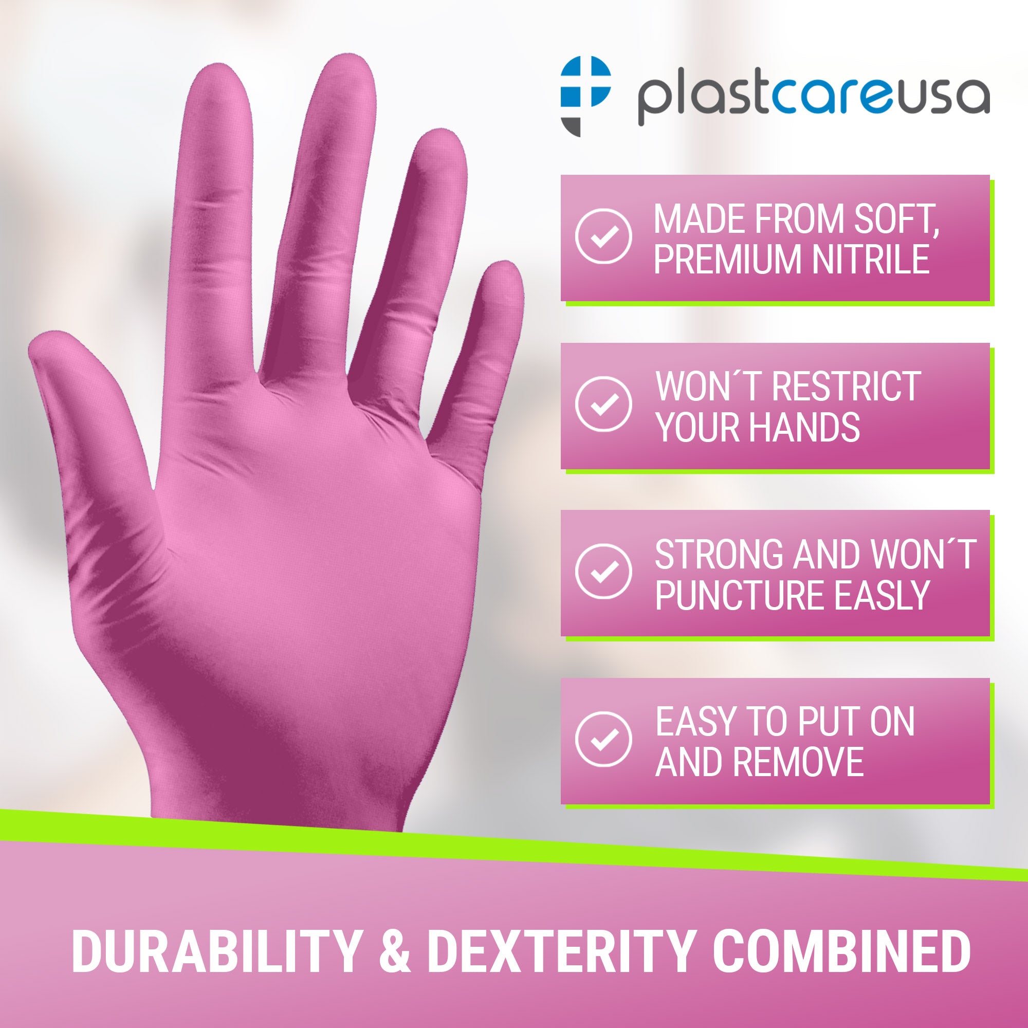 1000 SMALL Pink Nitrile Exam Premium Gloves (Powder & Latex Free), PlastCare USA Bloom - My DDS Supply