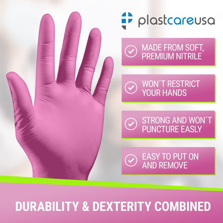 1000 LARGE Pink Nitrile Exam Premium Gloves (Powder & Latex Free), PlastCare USA Bloom - My DDS Supply