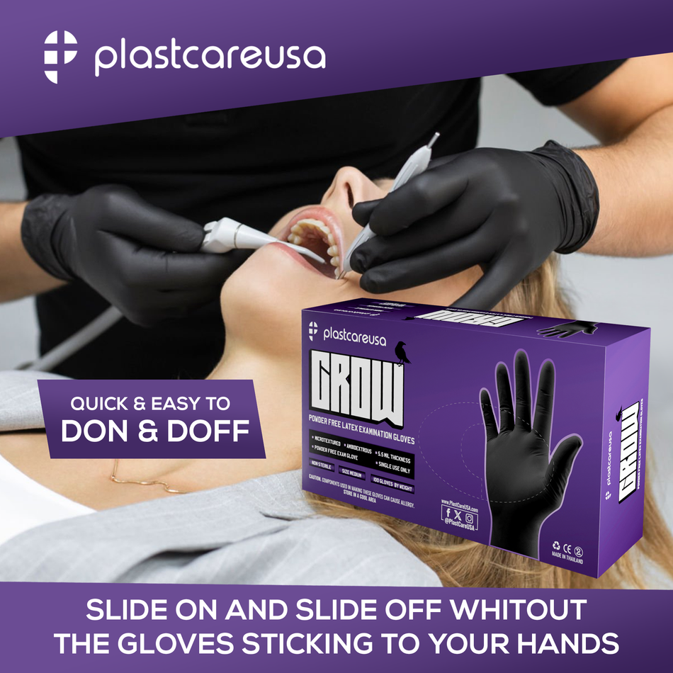 PlastCare USA Black Latex Gloves Small - Box of 100 - front view | DoctorSupplies.com