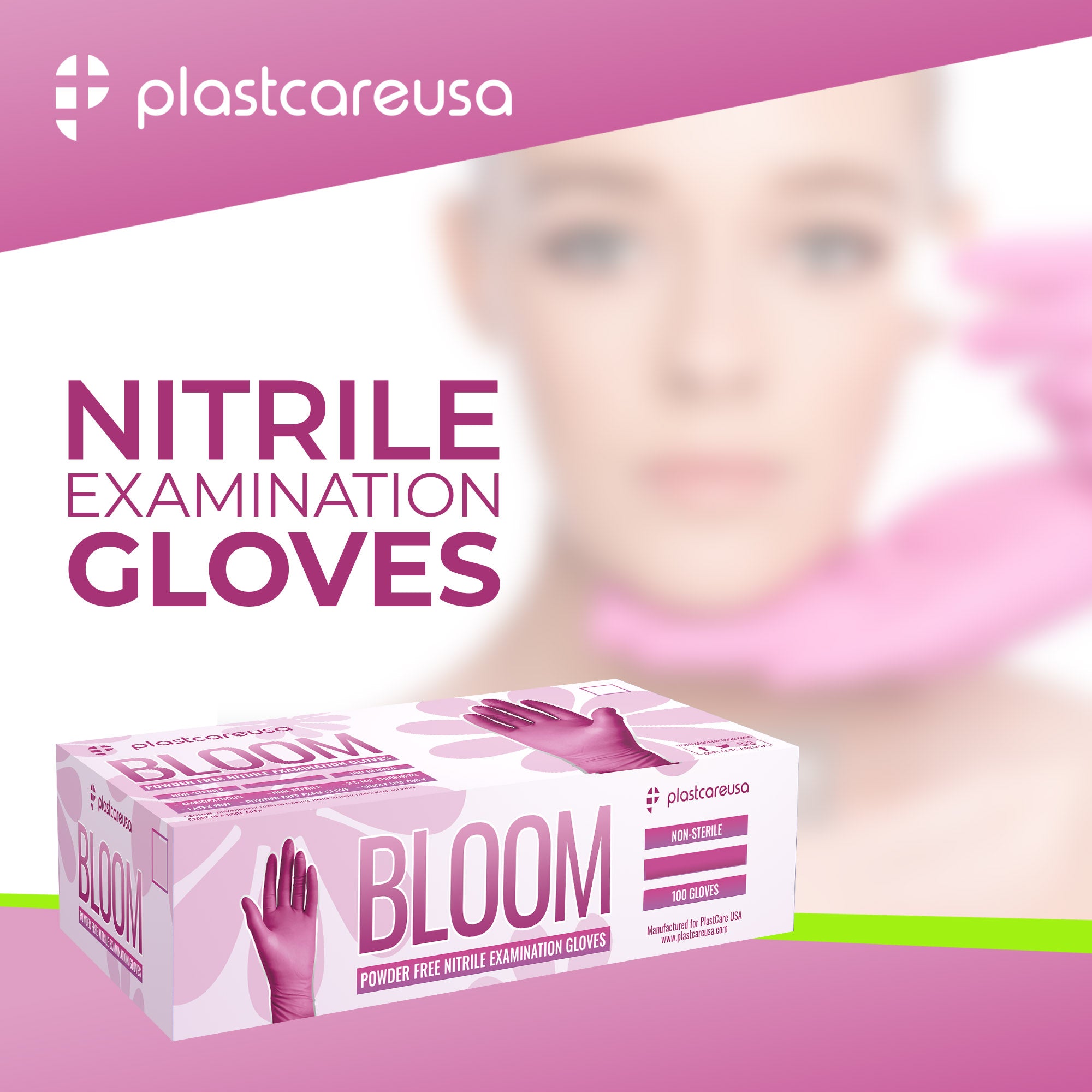 1000 SMALL Pink Nitrile Exam Premium Gloves (Powder & Latex Free), PlastCare USA Bloom - My DDS Supply