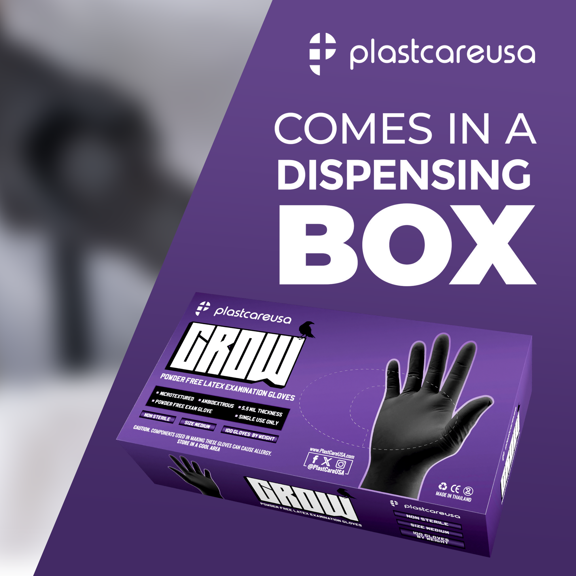 PlastCare USA Black Latex Gloves Large - Box of 100 | Professional - side view | DoctorSupplies.com