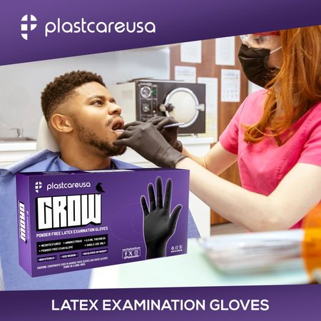 PlastCare USA Black Latex Gloves XL - 100 Count Box - packaging | DoctorSupplies.com