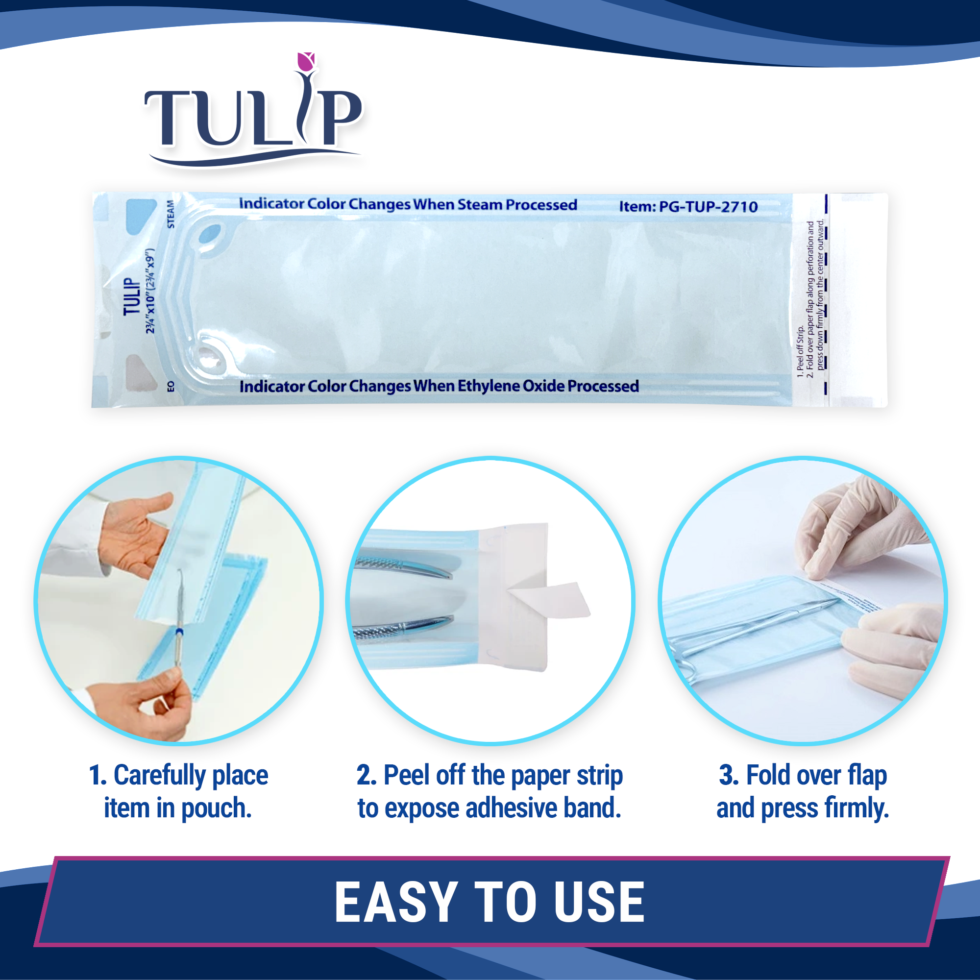 TULIP Self-Sealing Sterilization Pouches 2.75"x10" (200/Box) - front view | DoctorSupplies.com