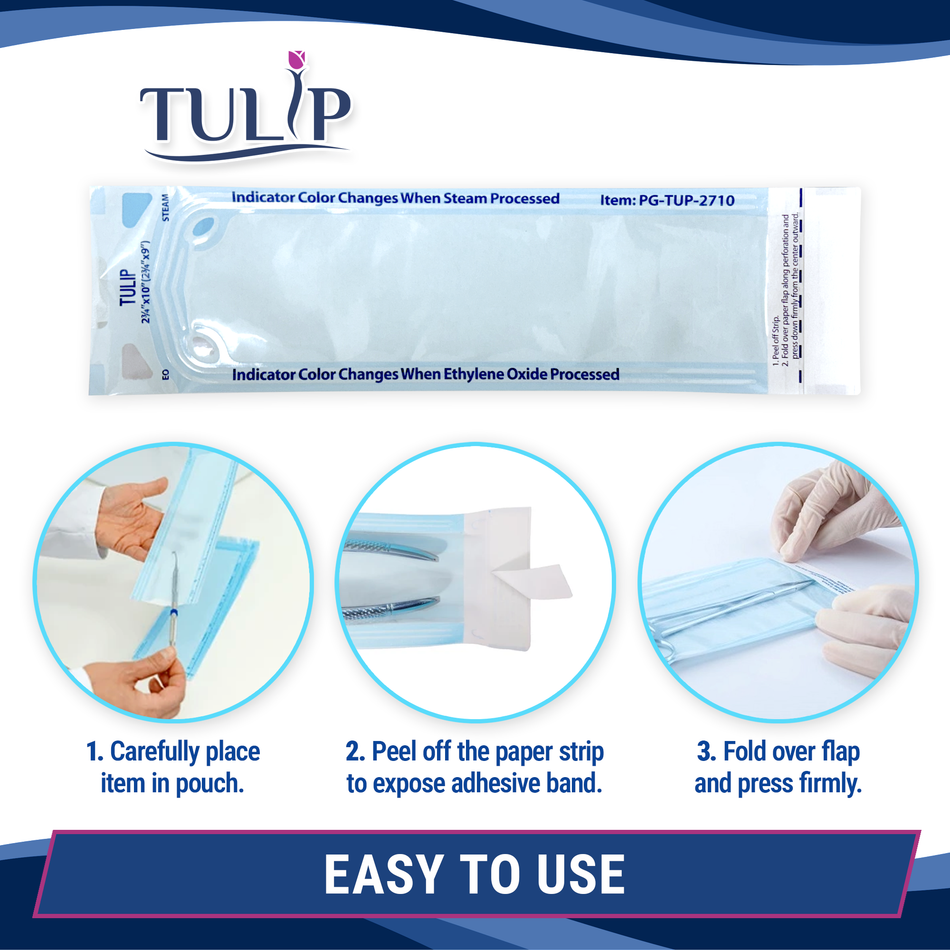 TULIP Self-Sealing Sterilization Pouches 2.75"x10" (200/Box) - front view | DoctorSupplies.com