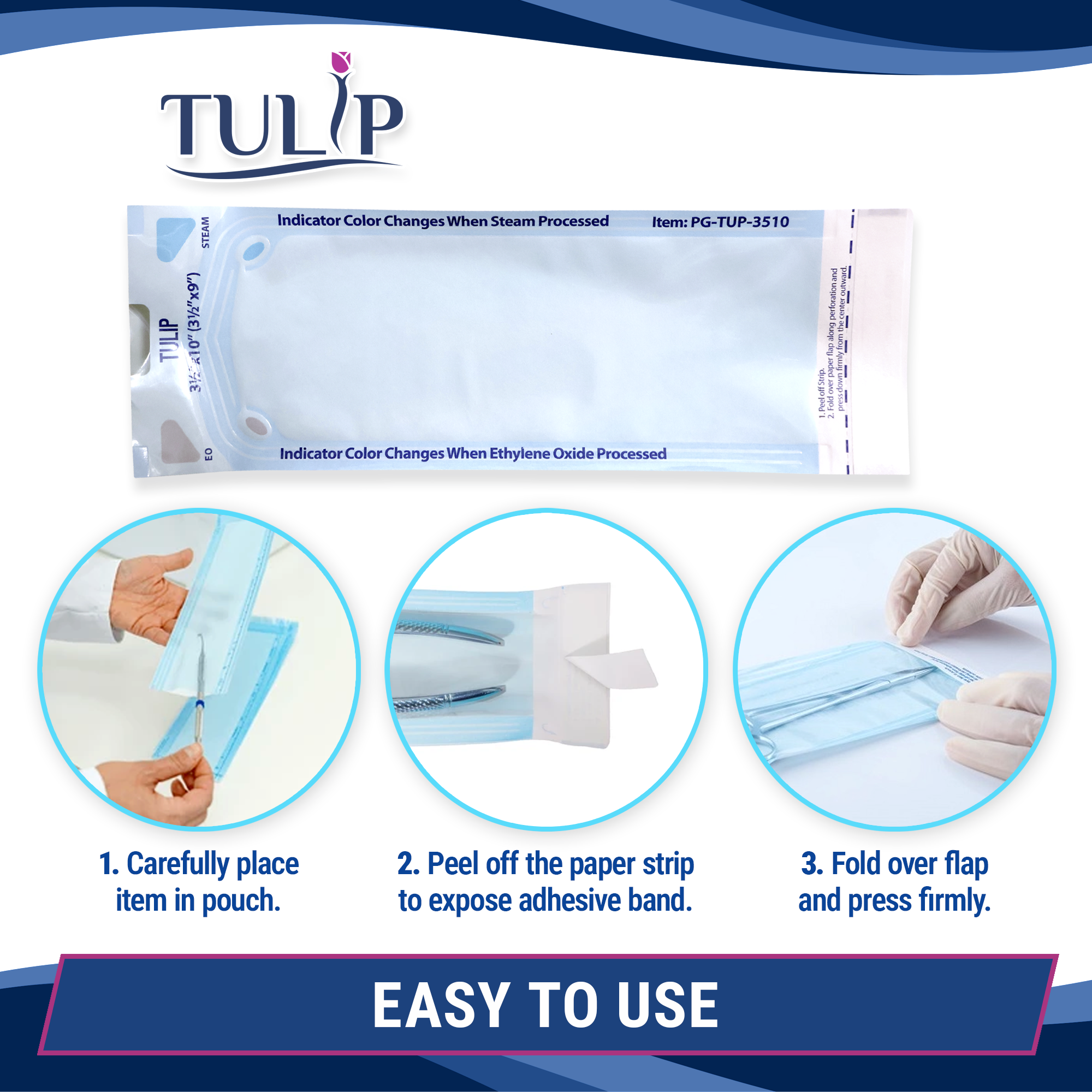 TULIP Self-Sealing Sterilization Pouches 3.5x10 - 200 Count - front view | DoctorSupplies.com