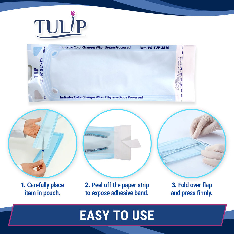 TULIP Self-Sealing Sterilization Pouches 3.5x10 - 200 Count - front view | DoctorSupplies.com