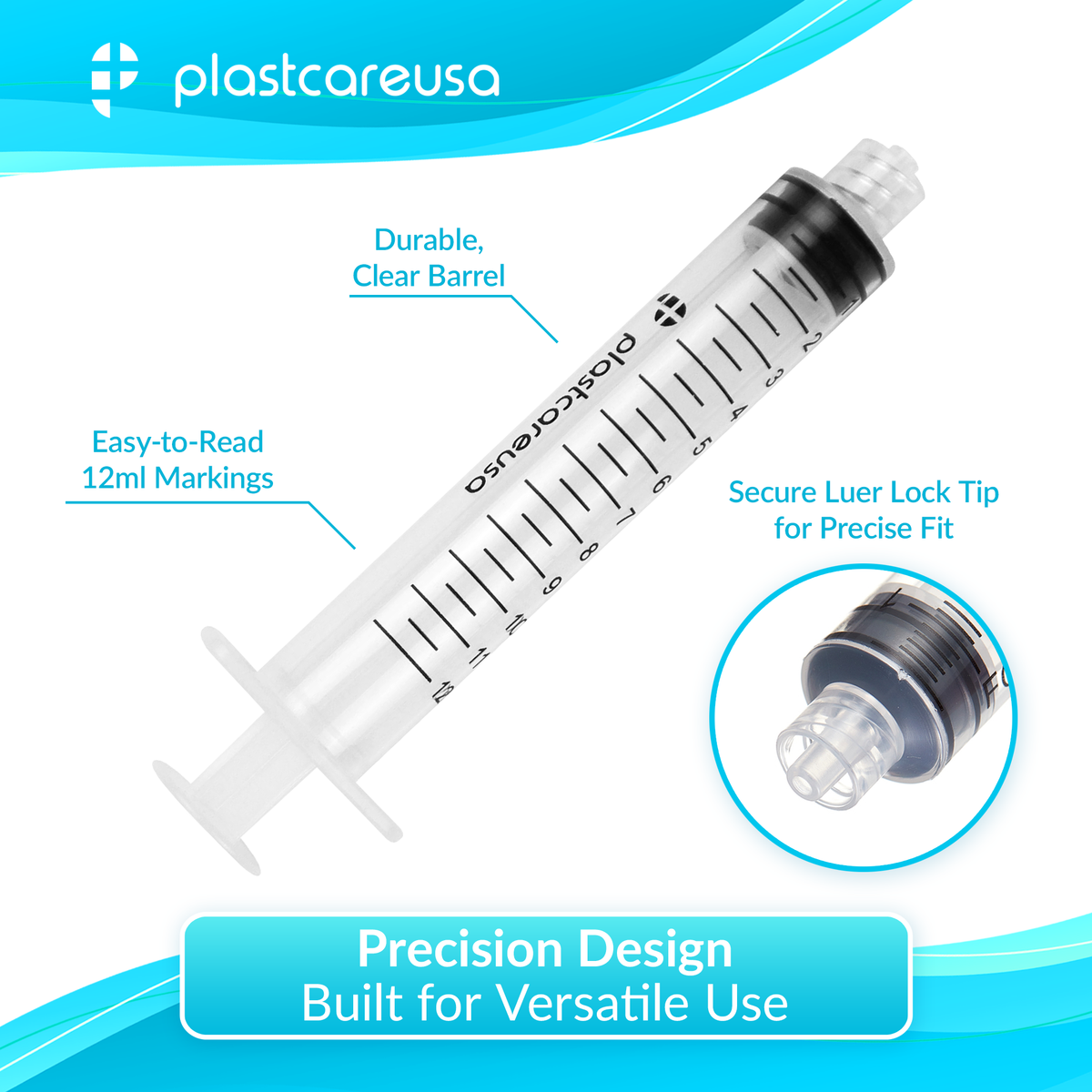 12ml Luer Lock Syringes Non-Sterile (100/Box) | Dental Medical - side view | DoctorSupplies.com