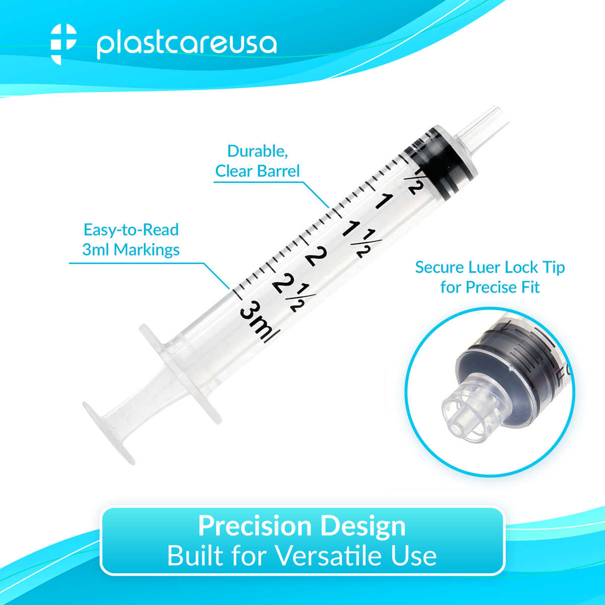 3ml Luer Lock Syringes Non-Sterile (100/Box) - Dental - back view | DoctorSupplies.com