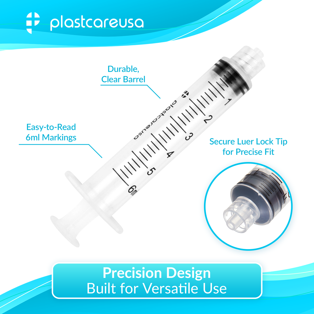 6ml Luer Lock Syringes Non-Sterile 100-Pack | Bulk Medical - back view | DoctorSupplies.com