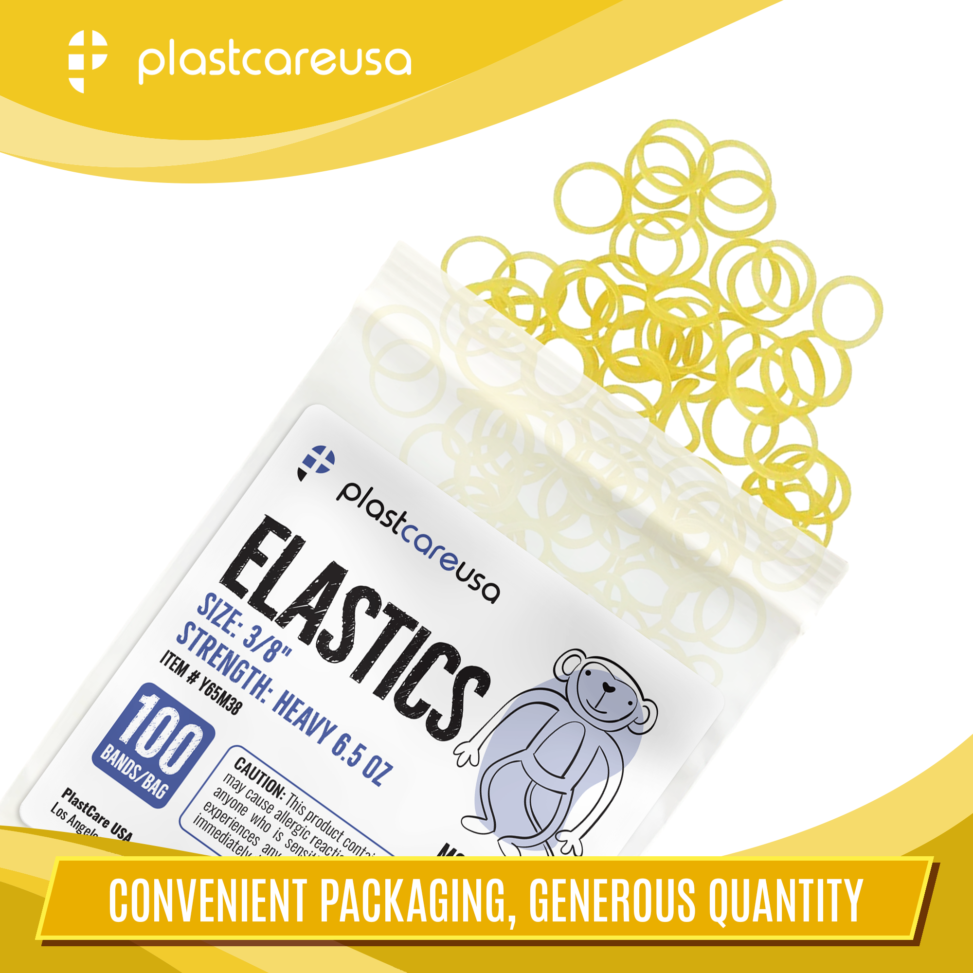 2000 (1/4" Fox, Heavy 6.5 Oz) Yellow Orthodontic Latex Elastic Rubber Bands for Braces - front view | DoctorSupplies.com