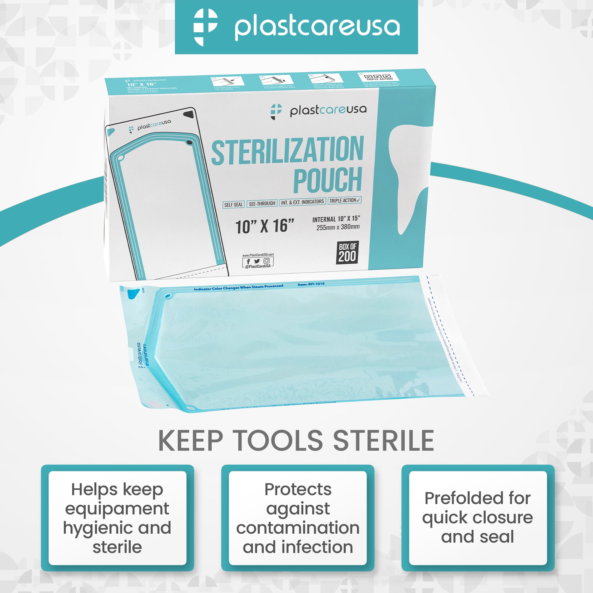 PlastCare USA 10x16 Self-Seal Sterilization Pouches (200/Box) - back view | DoctorSupplies.com