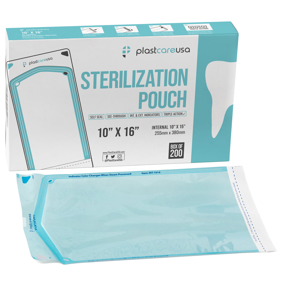 PlastCare USA 10x16 Self-Seal Sterilization Pouches (200/Box) | DoctorSupplies.com
