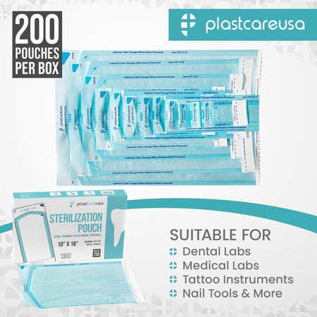 PlastCare USA 10x16 Self-Seal Sterilization Pouches (200/Box) - packaging | DoctorSupplies.com