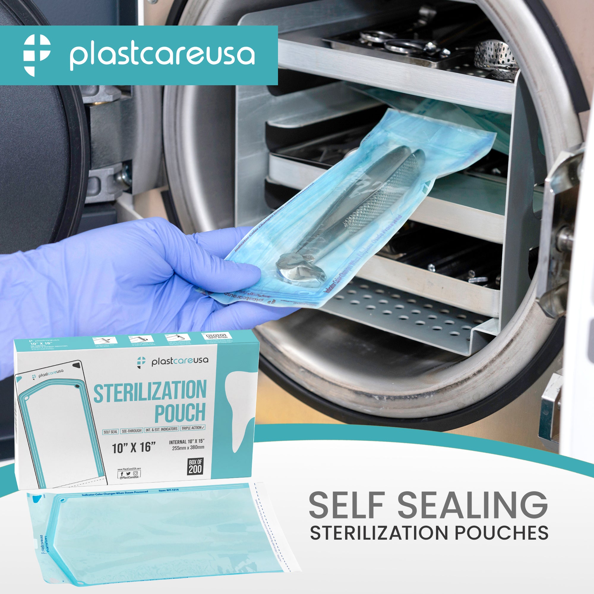 PlastCare USA 10x16 Self-Seal Sterilization Pouches (200/Box) - view 8 | DoctorSupplies.com
