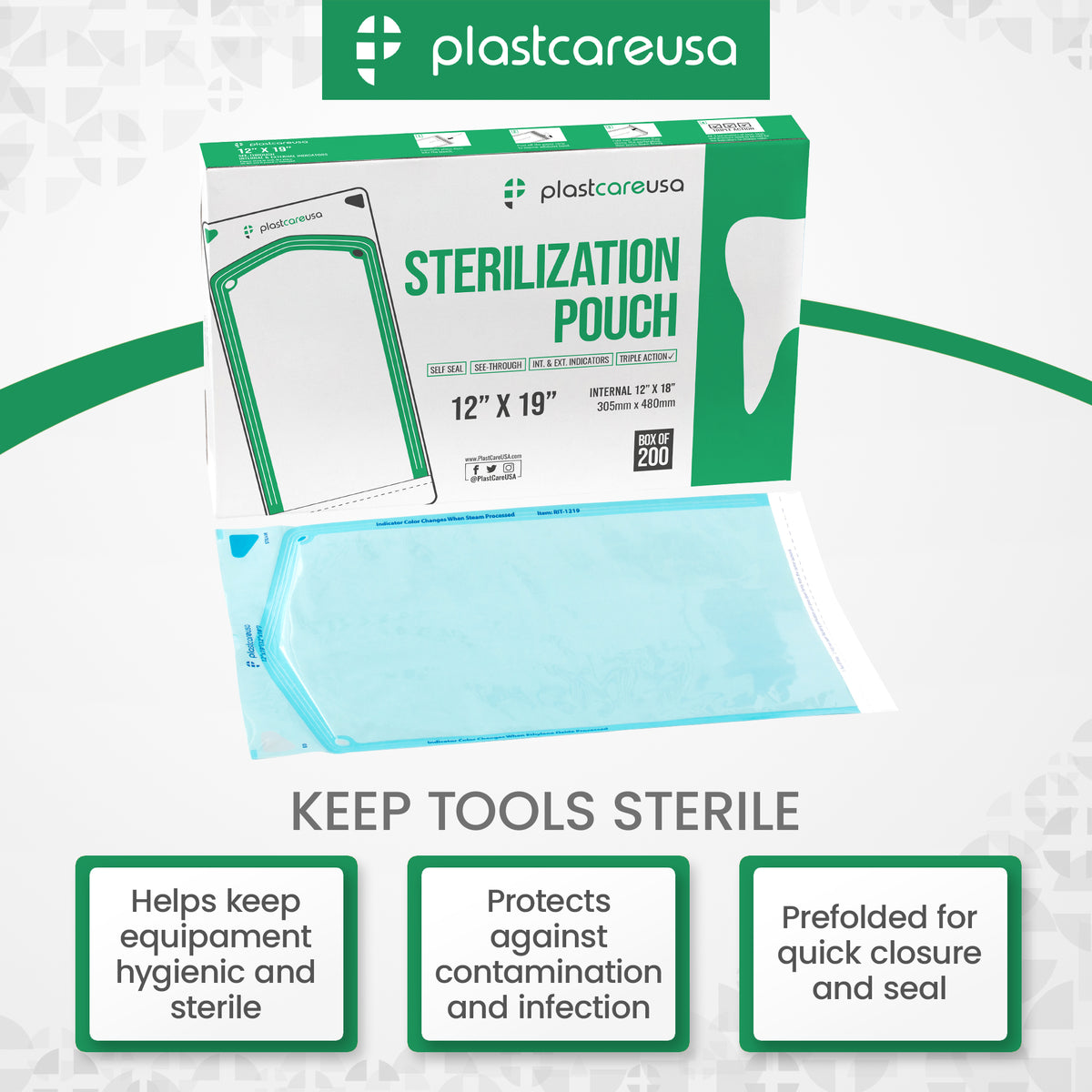 PlastCare USA 12x19 Self-Sealing Sterilization Pouches (200/Box) - back view | DoctorSupplies.com