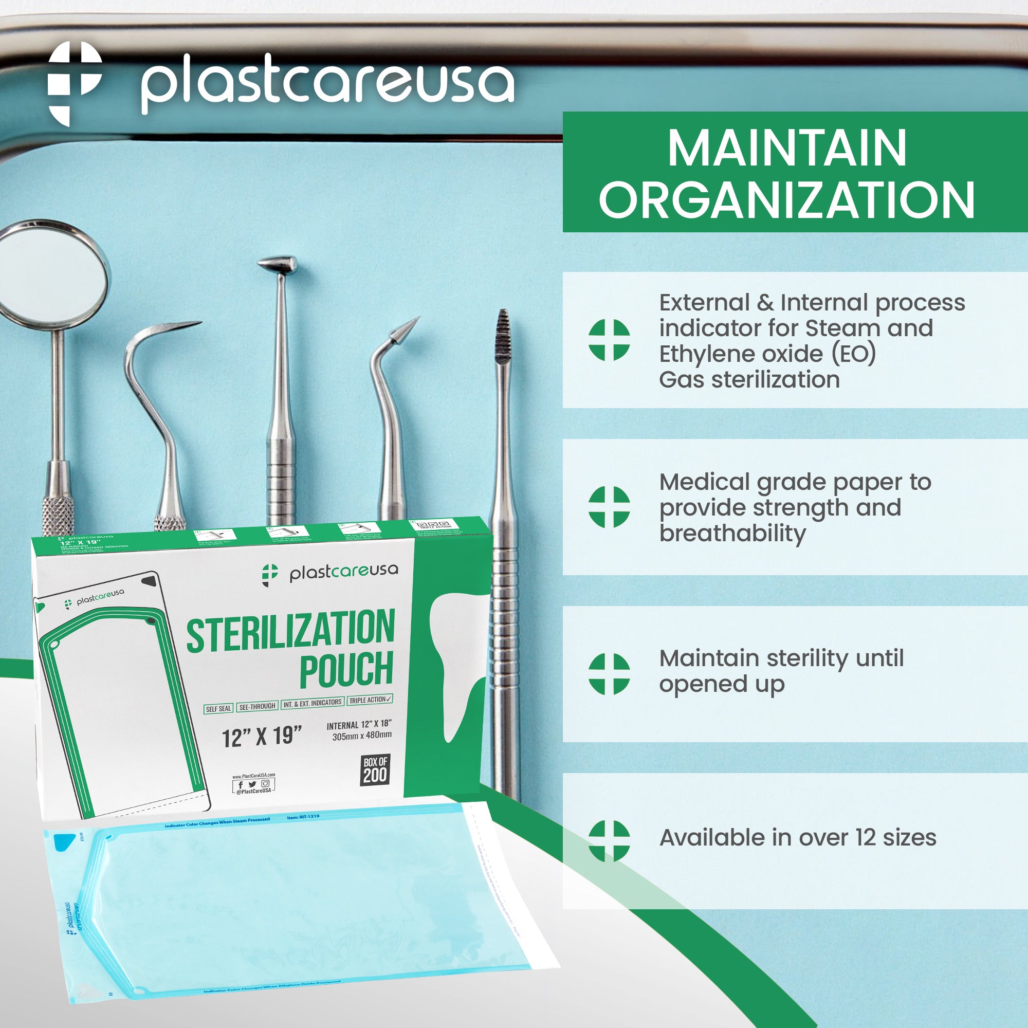 PlastCare USA 12x19 Self-Sealing Sterilization Pouches (200/Box) - detail view | DoctorSupplies.com