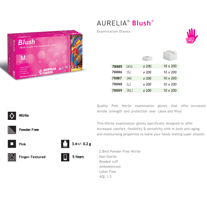 Aurelia Blush Pink Nitrile Gloves XS - 2000/Case (2.5 Mil) - back view | DoctorSupplies.com