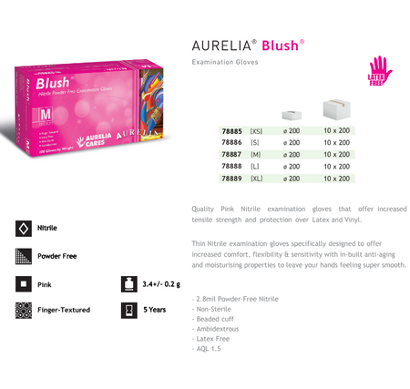 Aurelia Blush Pink Nitrile Gloves XS - 2000/Case (2.5 Mil) - back view | DoctorSupplies.com