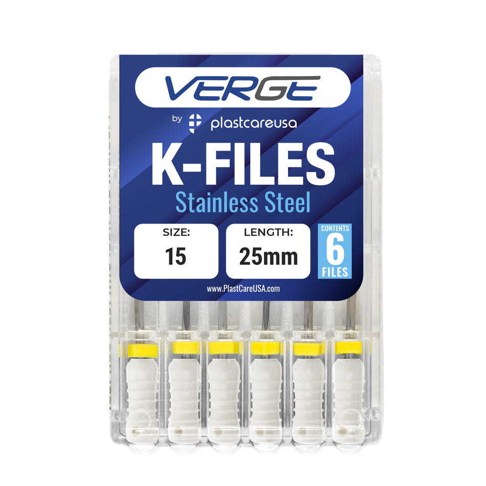 Size 15 25mm Endodontic K-Files - Stainless Steel (Pack of 6) | DoctorSupplies.com