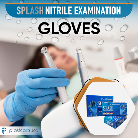 PlastCare USA Blue Nitrile Exam Gloves Medium 100ct Latex Free - front view | DoctorSupplies.com