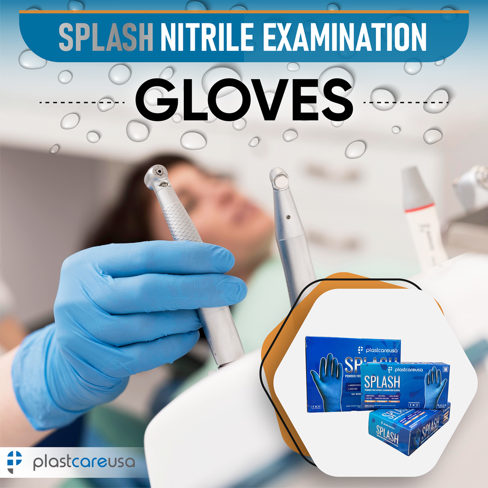 PlastCare USA Blue Nitrile Exam Gloves Medium 100ct Latex Free - front view | DoctorSupplies.com