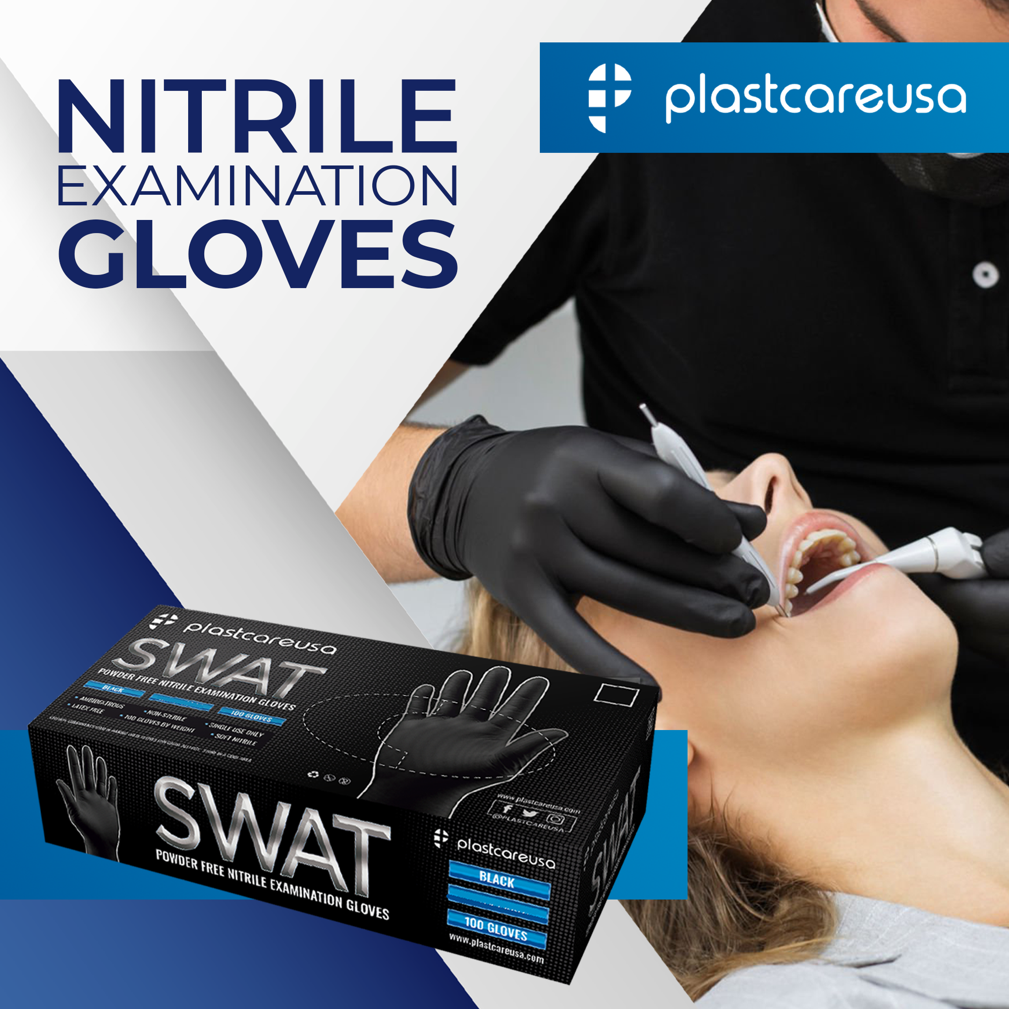 Large Black Nitrile Disposable Gloves - Box of 100, Powder-Free - front view | DoctorSupplies.com