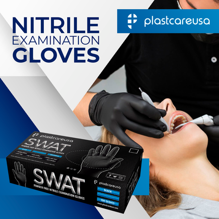 Large Black Nitrile Disposable Gloves - Box of 100, Powder-Free - front view | DoctorSupplies.com