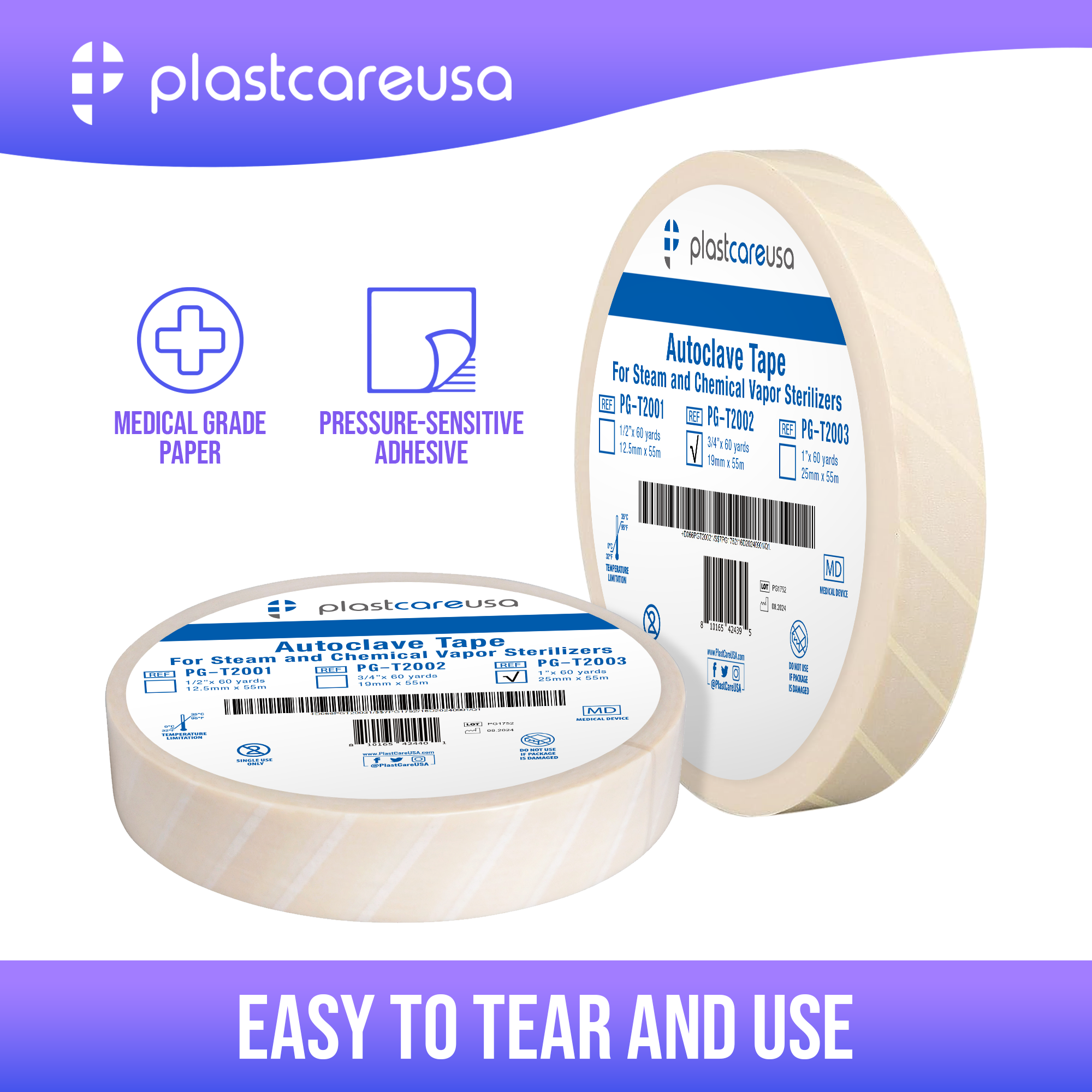 Autoclave Tape 1" x 60 Yards | Sterilization Indicator Tape - back view | DoctorSupplies.com