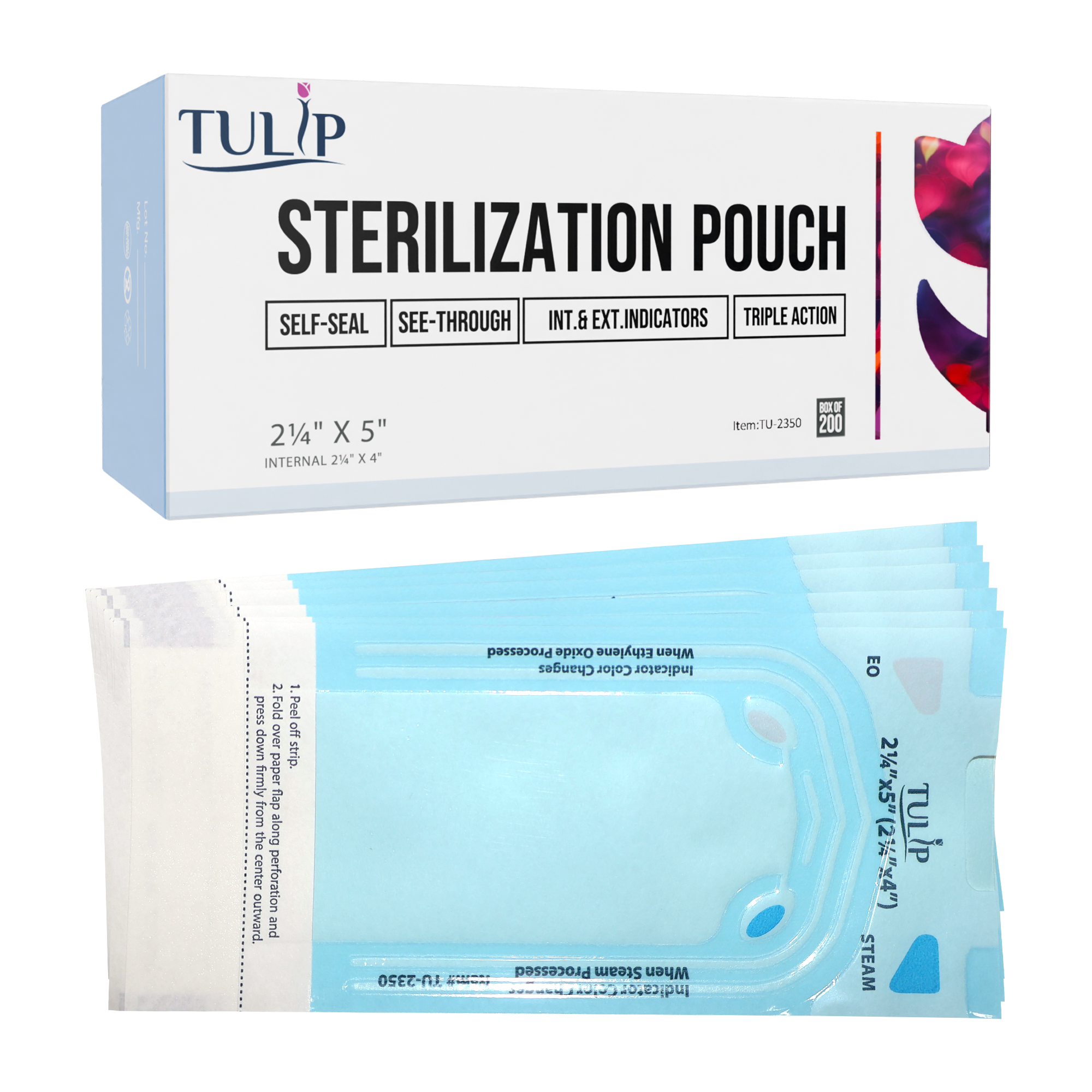 TULIP Self-Sealing Sterilization Pouches 2.25x5" - 200 Pack | DoctorSupplies.com
