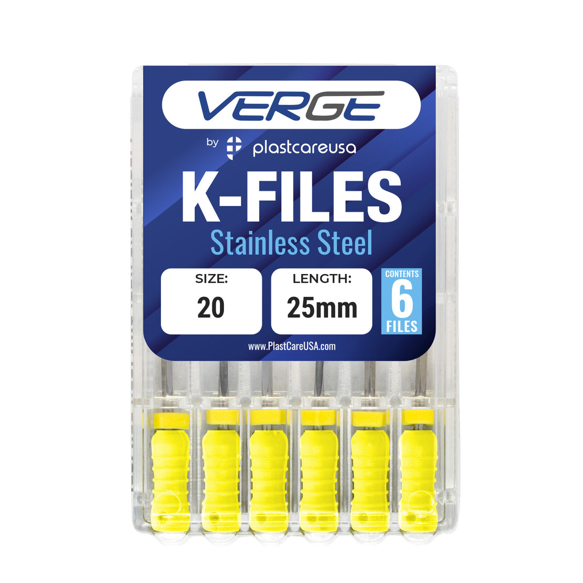 Size 20 Endodontic K-Files 25mm | Stainless Steel | Pack of 6 | DoctorSupplies.com
