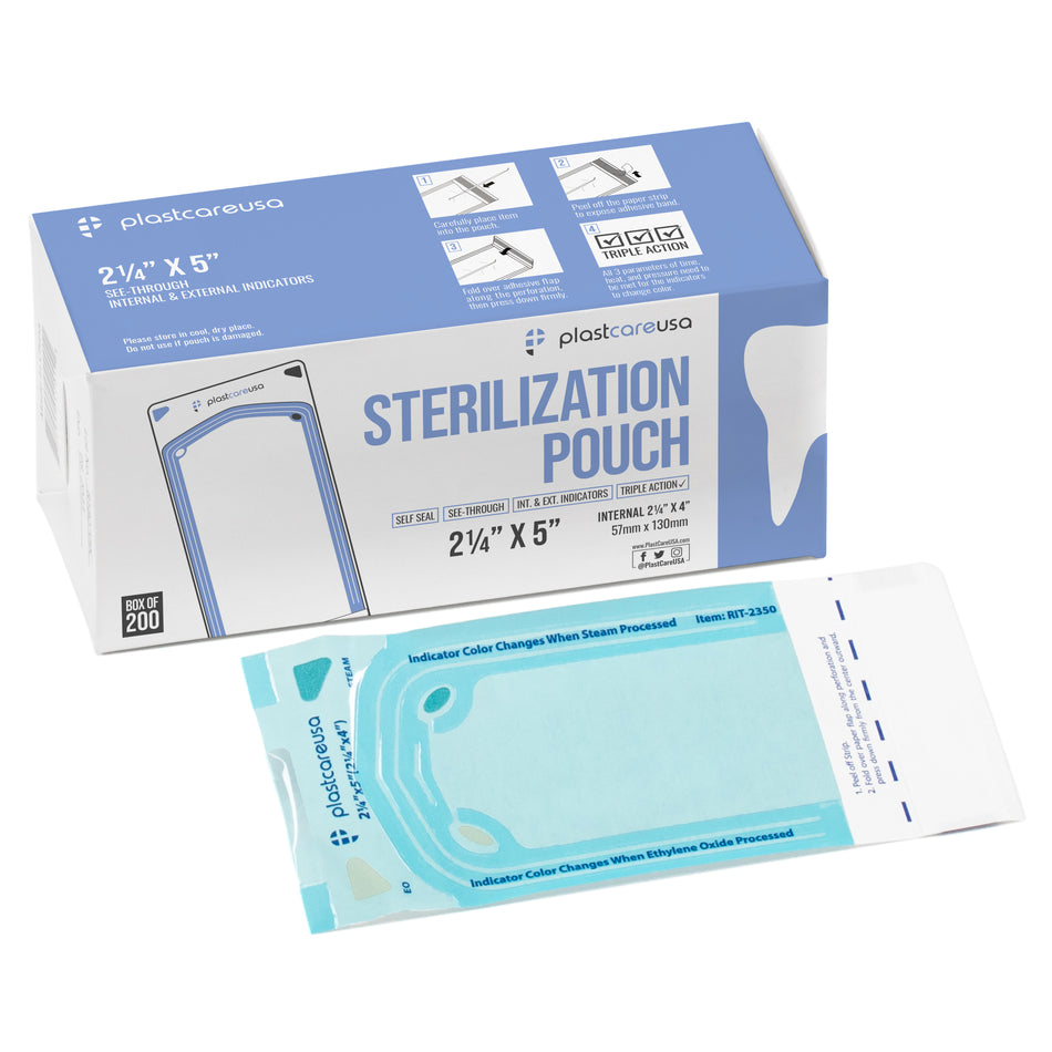 200 Self-Sealing Sterilization Pouches 2.25x4 - PlastCare USA | DoctorSupplies.com