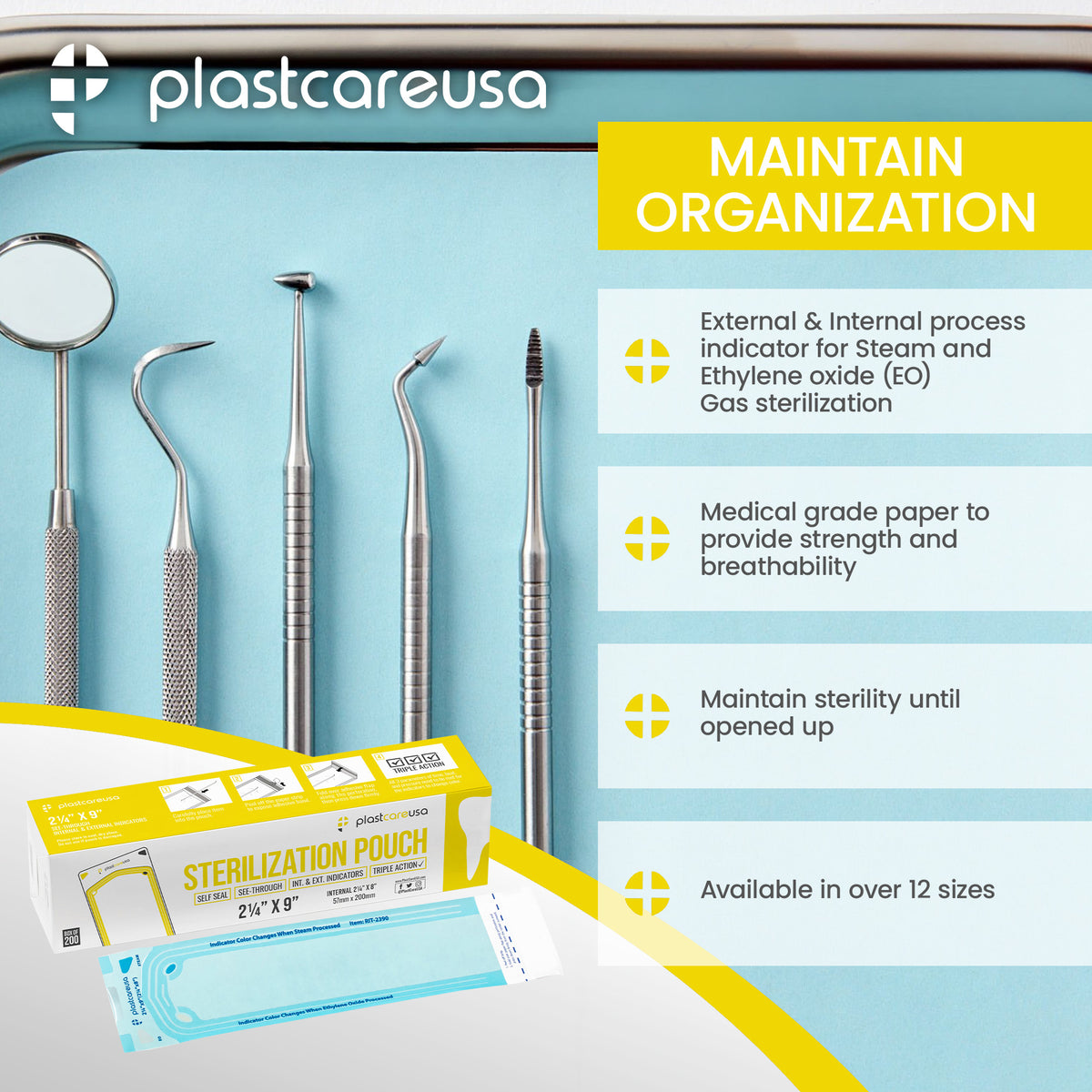 200 Self-Sealing Sterilization Pouches 2.25x8" Autoclave - detail view | DoctorSupplies.com