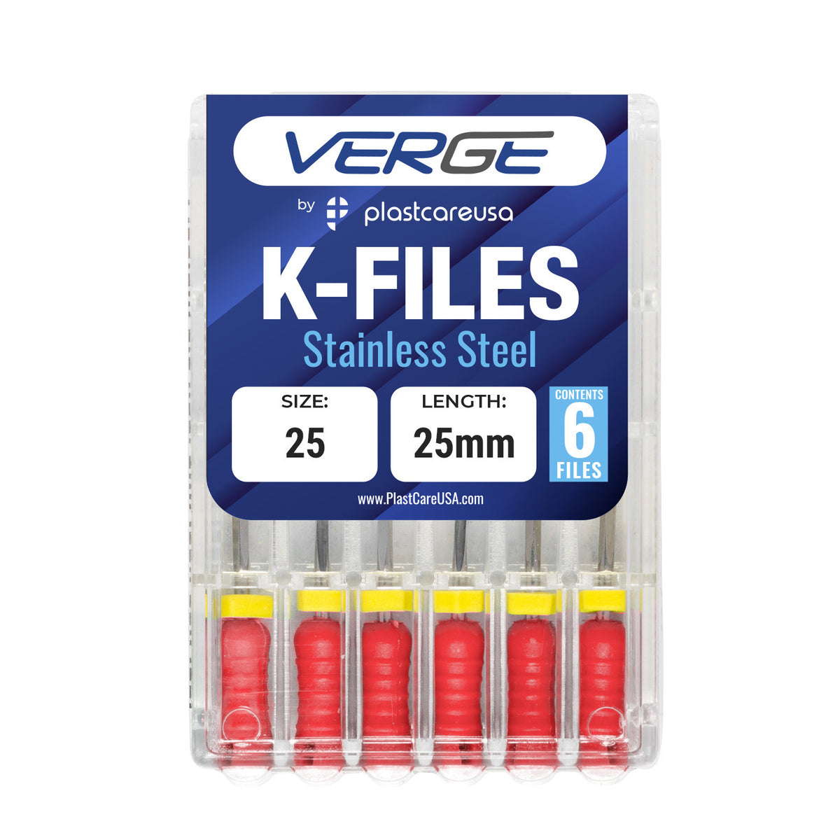 Size 25 Endodontic K-Files 25mm Stainless Steel (Pack of 6) | DoctorSupplies.com