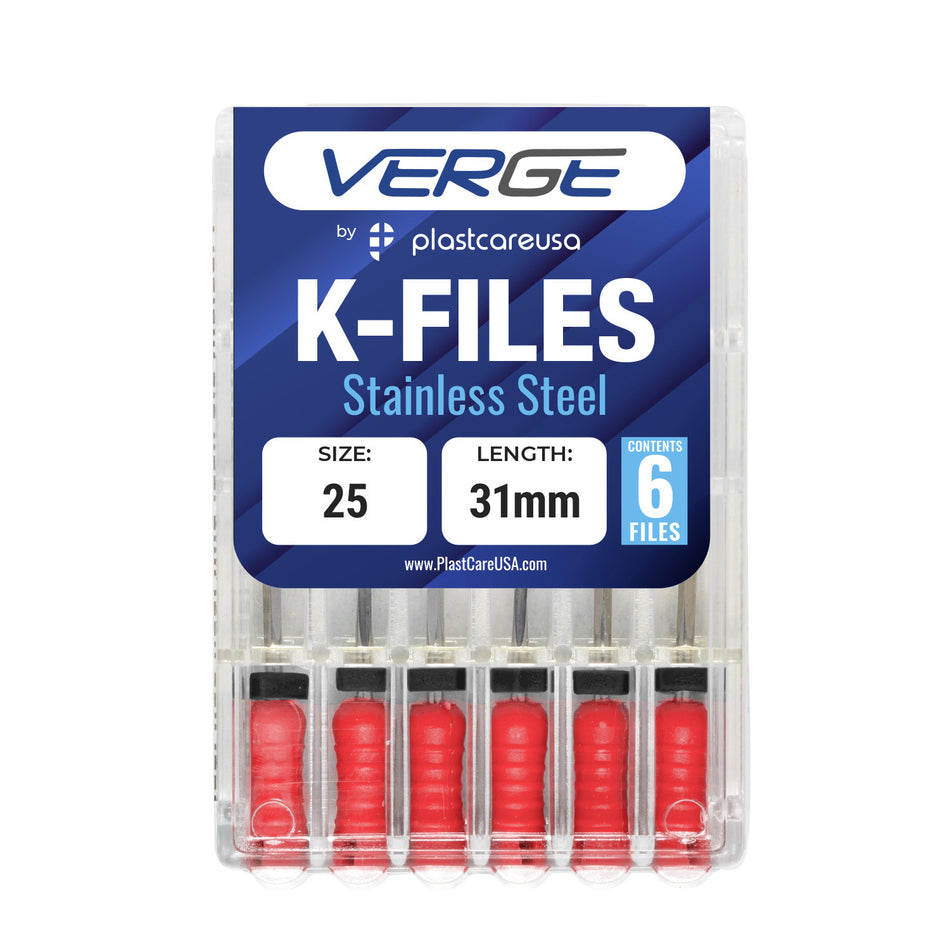 Size 25 Endodontic K-Files 31mm Stainless Steel (Pack of 6) | DoctorSupplies.com