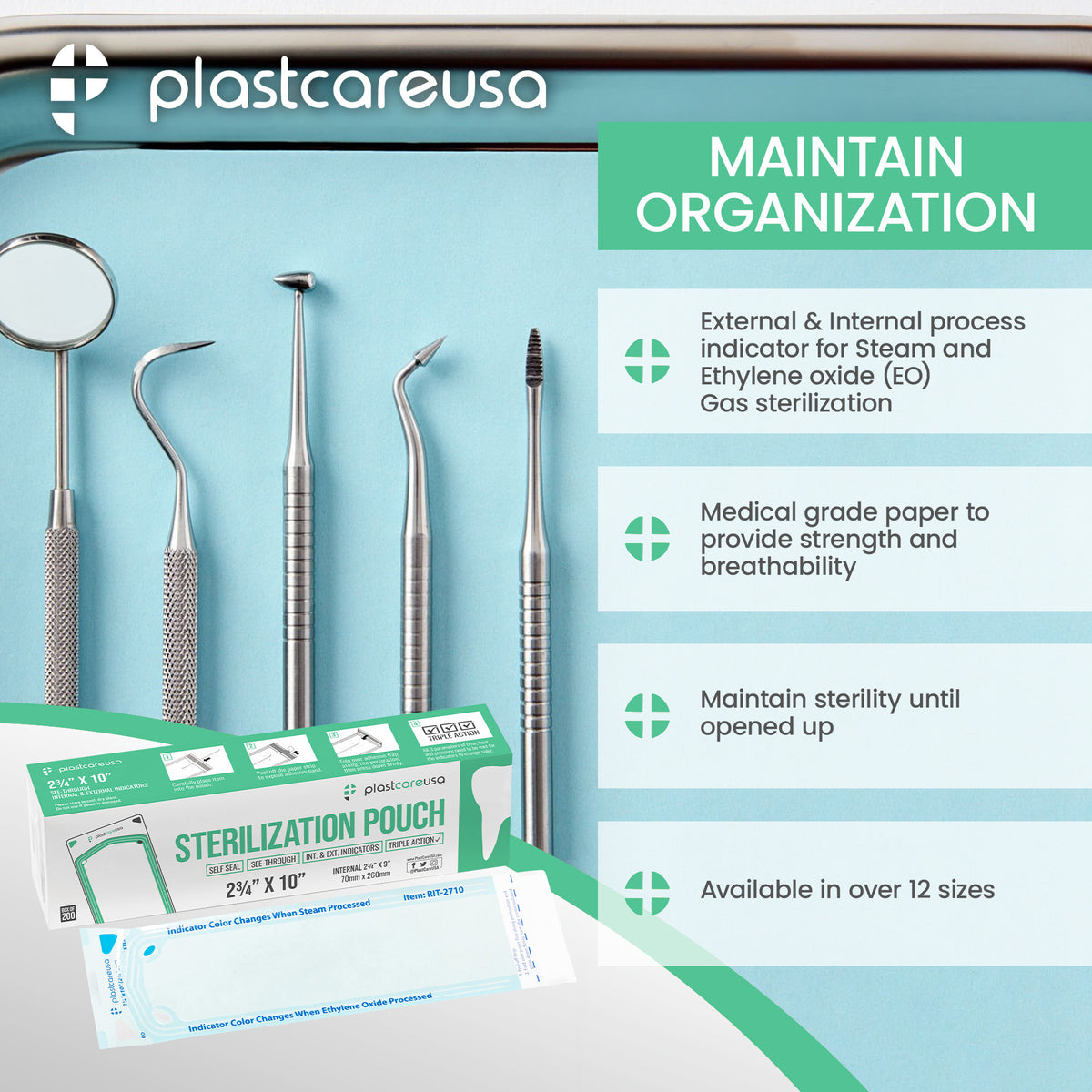 200 Self-Sealing Sterilization Pouches 2.75x10" - PlastCare USA - detail view | DoctorSupplies.com