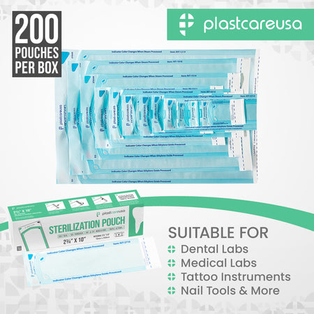 200 Self-Sealing Sterilization Pouches 2.75x10" - PlastCare USA - packaging | DoctorSupplies.com