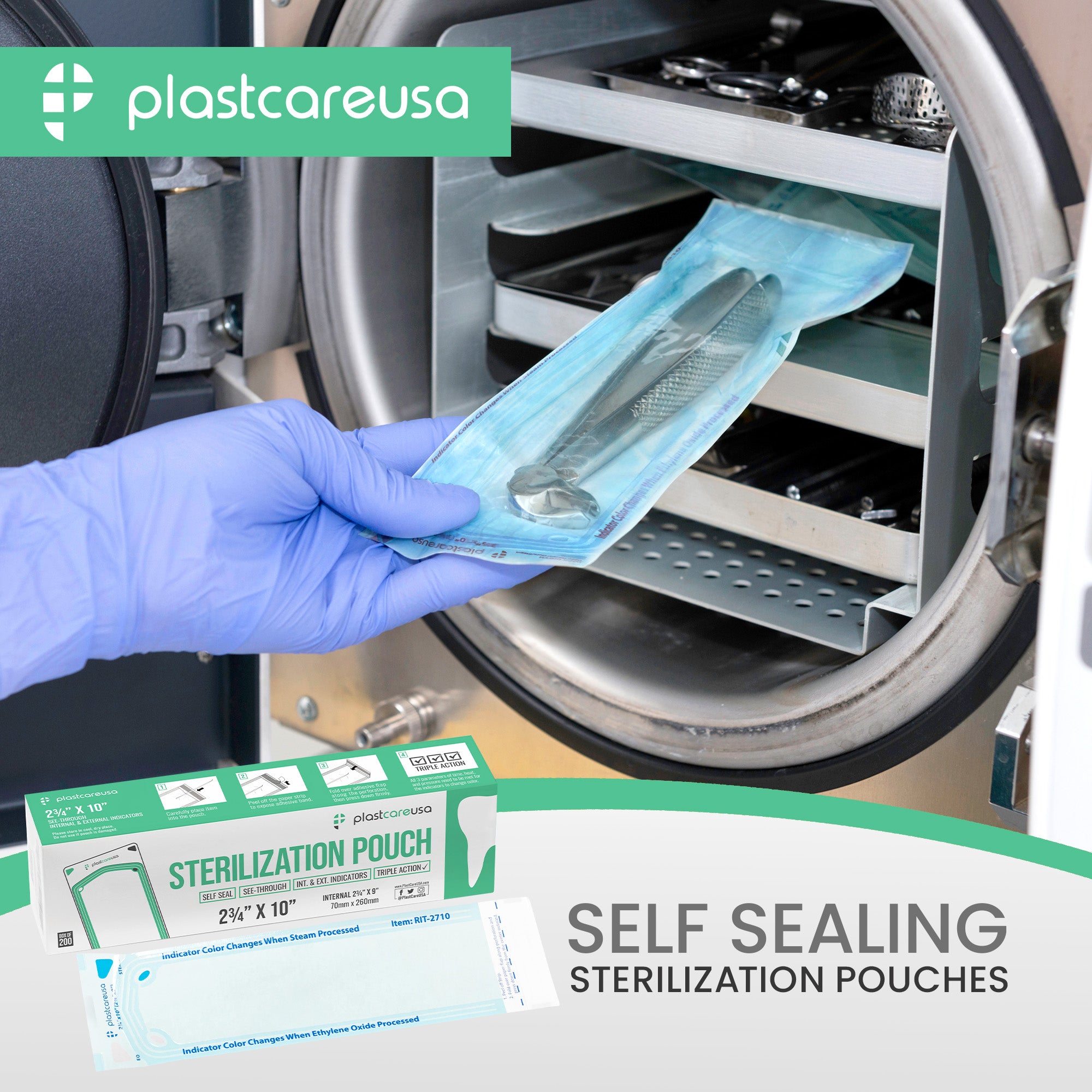 200 Self-Sealing Sterilization Pouches 2.75x10" - PlastCare USA - view 8 | DoctorSupplies.com