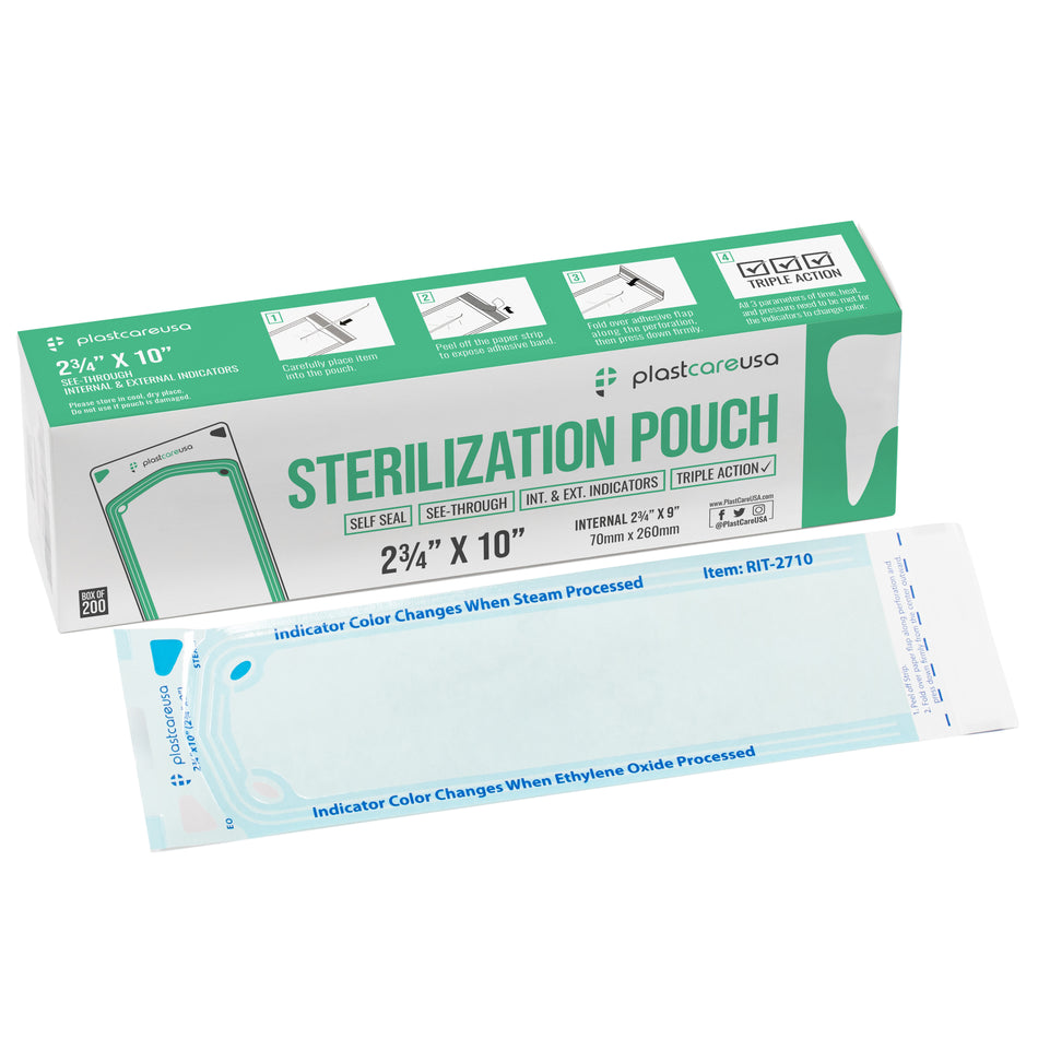 200 Self-Sealing Sterilization Pouches 2.75x10" - PlastCare USA | DoctorSupplies.com