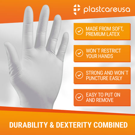 PlastCare USA White Latex Gloves Small - 1000/Case (10 Boxes) - back view | DoctorSupplies.com